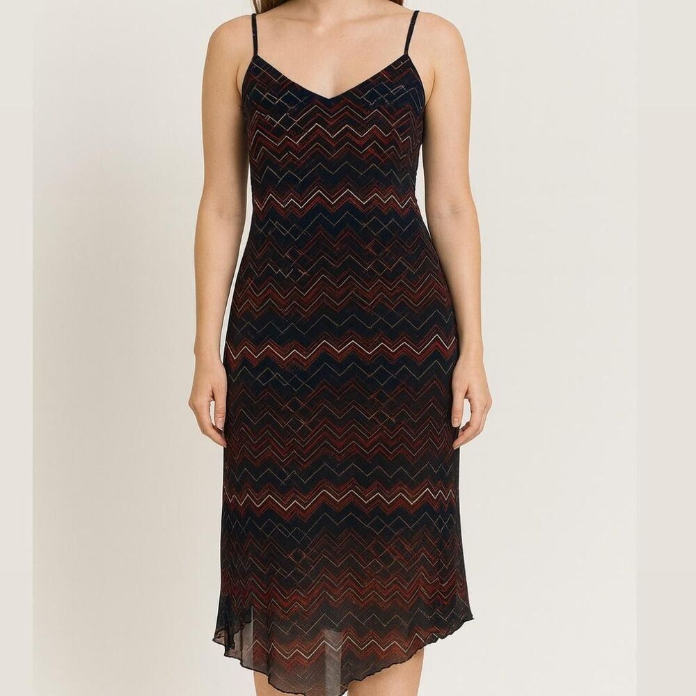 Vintage Y2K 2000 xhilaration Black and red geometric line pattern dress large